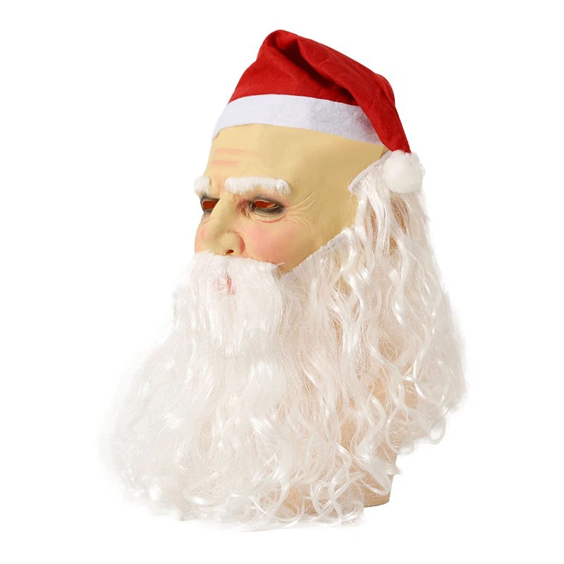 Santa Claus Hat Latex Mask Costume Head Cover Xmas Headgear Halloween Party Dress Up Supplies Performance Prop